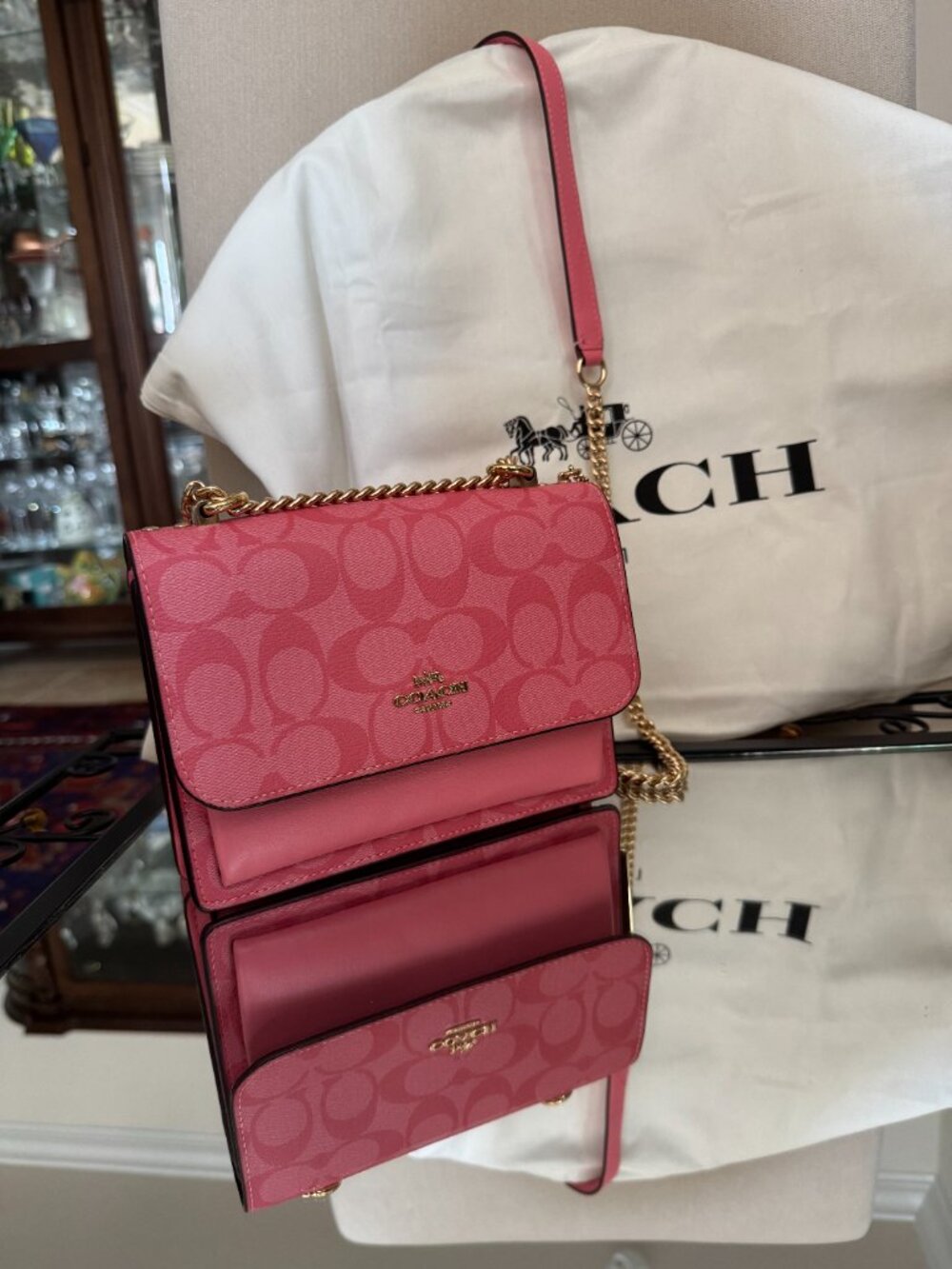 Coach NWT Mini Klare Pink Lemonade Signature Crossbody with Gold Hardware